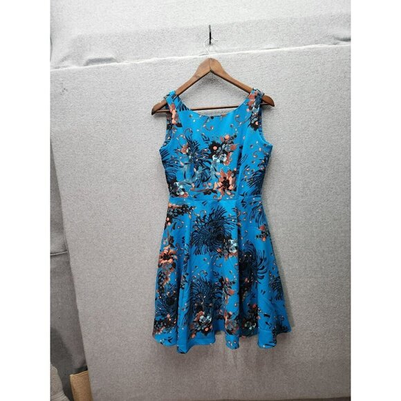 Eva Mendes By NY&Co Blue Floral Sleeveless Fit & Flare Dress Size 2 Polyester - Picture 1 of 5